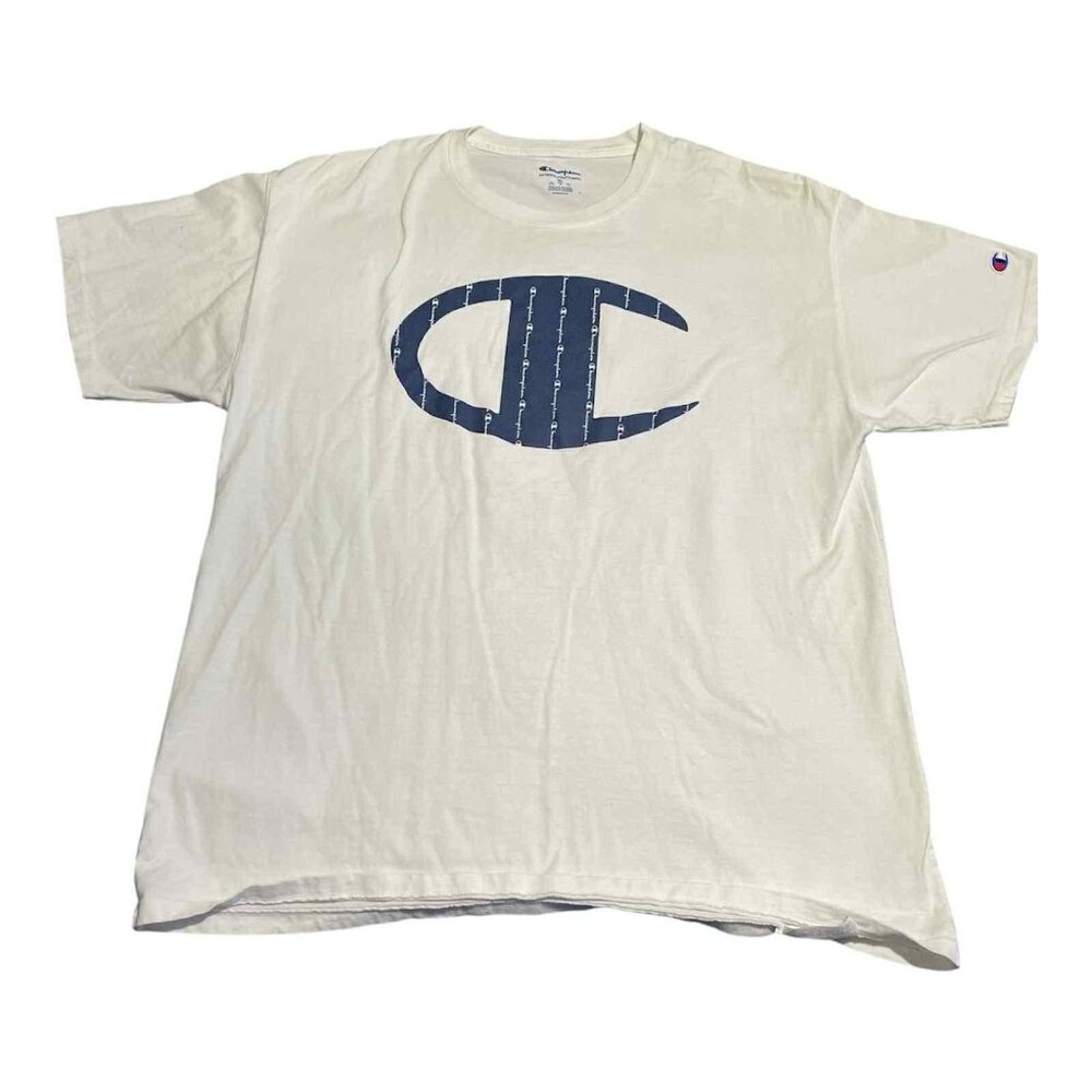 Champion Shirt Mens XL White Blue Big‎ C Logo Graphic Short Sleeve Athletic Tee
